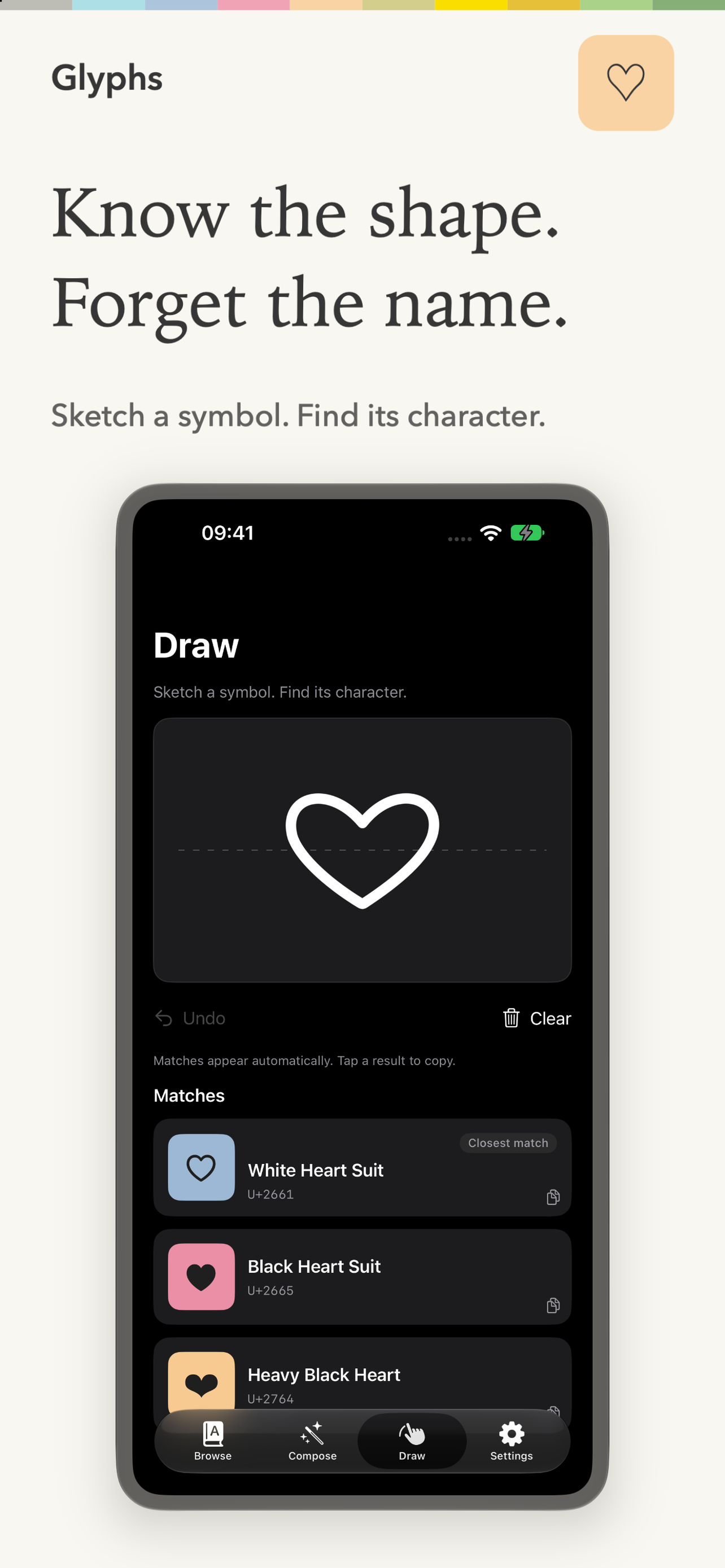 Draw to find — Glyphs iPhone screenshot