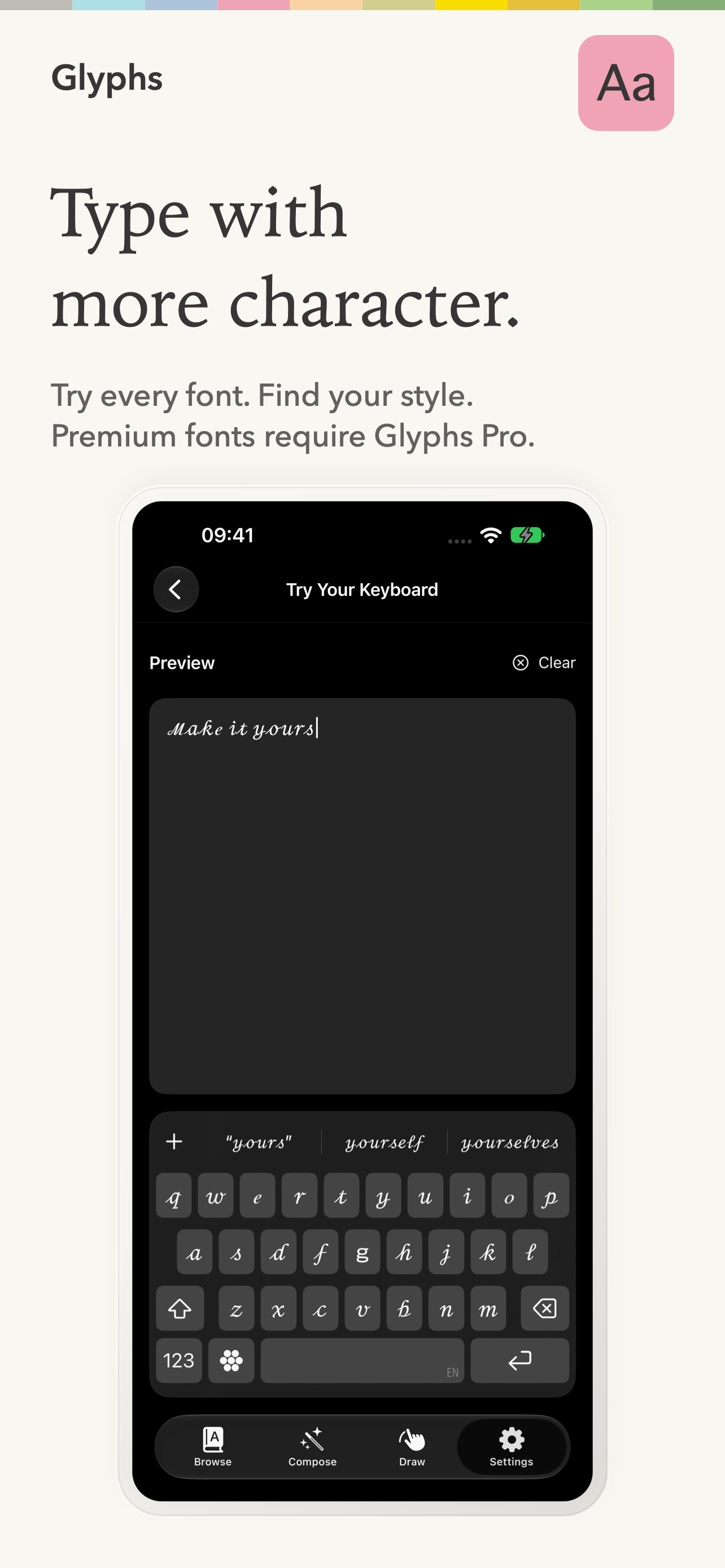 Write in Script — Glyphs iPhone screenshot