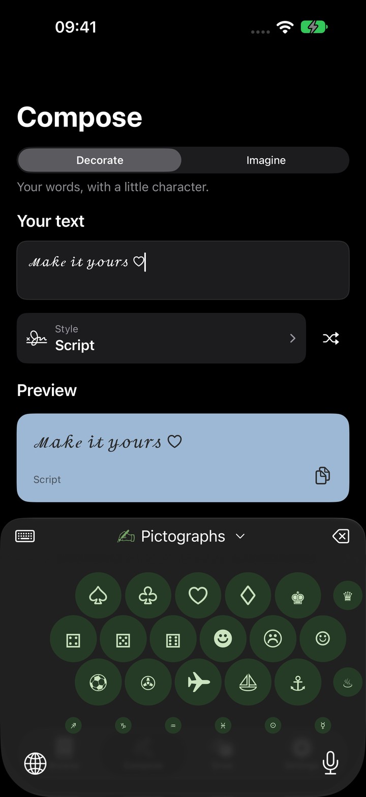 Glyphs Keyboard with pictographs in Compose